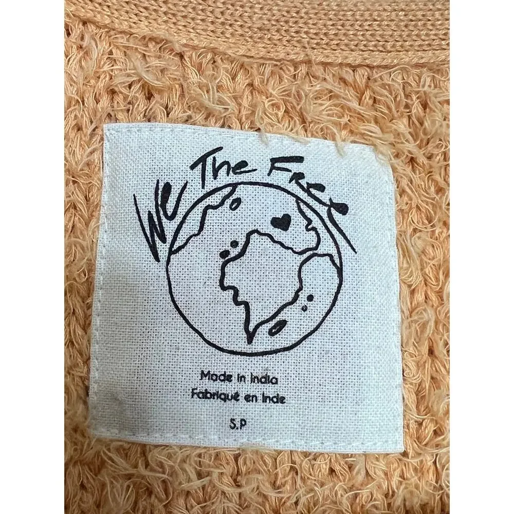 Free People V Neck Sweater Orange Textured Knit Small Boho Cozy